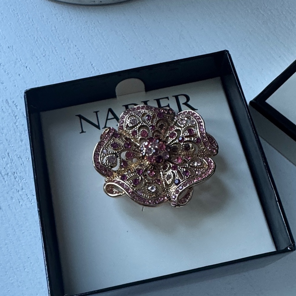 Napier Pink and Gold Floral Brooch - Picture 2 of 4